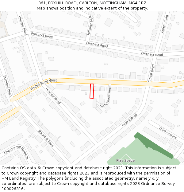 361, FOXHILL ROAD, CARLTON, NOTTINGHAM, NG4 1PZ: Location map and indicative extent of plot