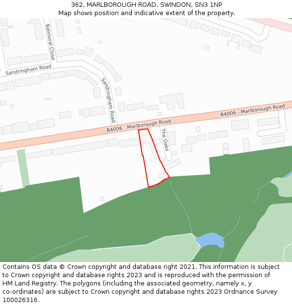 362, MARLBOROUGH ROAD, SWINDON, SN3 1NP: Location map and indicative extent of plot