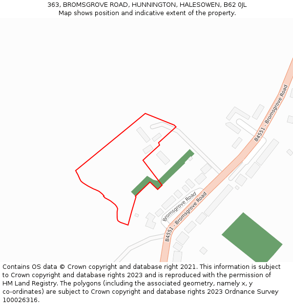 363, BROMSGROVE ROAD, HUNNINGTON, HALESOWEN, B62 0JL: Location map and indicative extent of plot