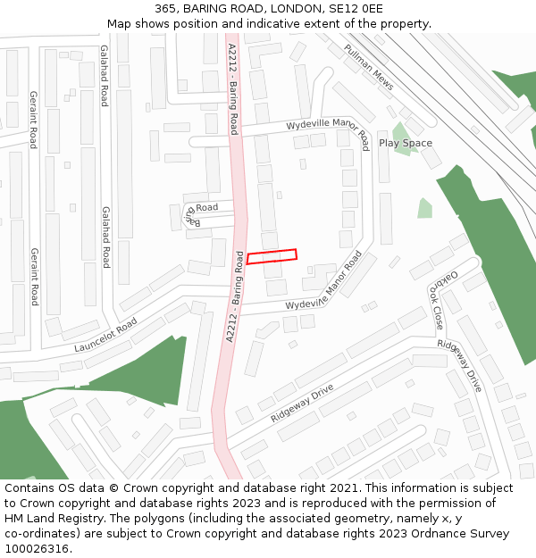 365, BARING ROAD, LONDON, SE12 0EE: Location map and indicative extent of plot