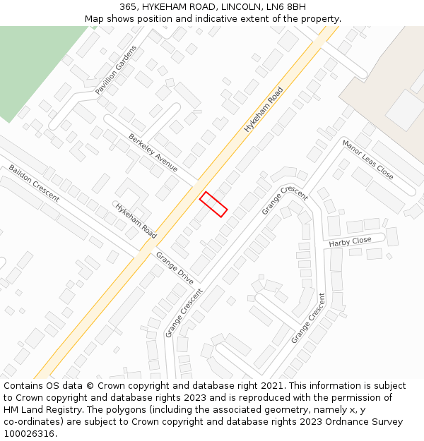 365, HYKEHAM ROAD, LINCOLN, LN6 8BH: Location map and indicative extent of plot