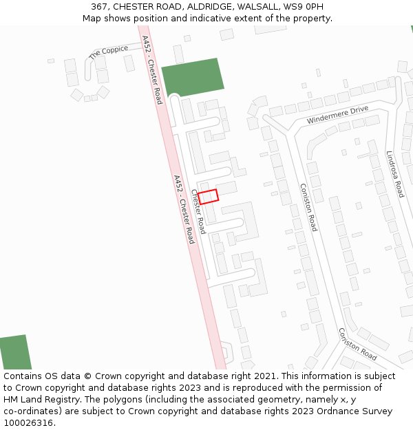 367, CHESTER ROAD, ALDRIDGE, WALSALL, WS9 0PH: Location map and indicative extent of plot