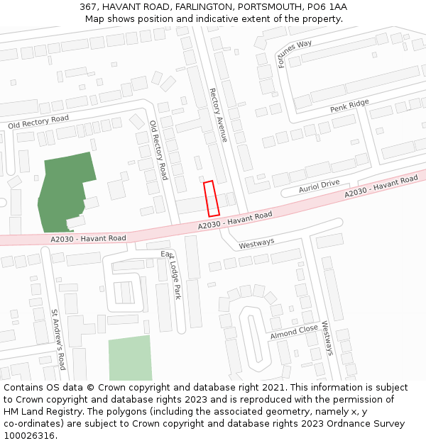 367, HAVANT ROAD, FARLINGTON, PORTSMOUTH, PO6 1AA: Location map and indicative extent of plot