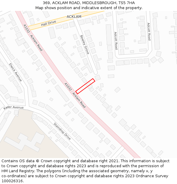 369, ACKLAM ROAD, MIDDLESBROUGH, TS5 7HA: Location map and indicative extent of plot