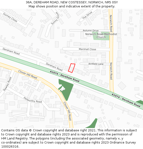 36A, DEREHAM ROAD, NEW COSTESSEY, NORWICH, NR5 0SY: Location map and indicative extent of plot