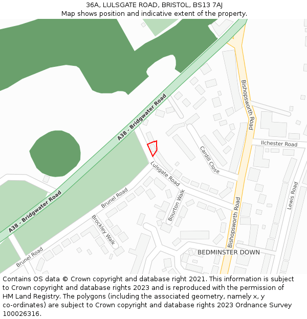 36A, LULSGATE ROAD, BRISTOL, BS13 7AJ: Location map and indicative extent of plot