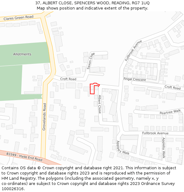 37, ALBERT CLOSE, SPENCERS WOOD, READING, RG7 1UQ: Location map and indicative extent of plot