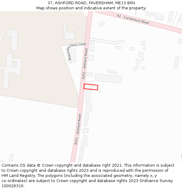 37, ASHFORD ROAD, FAVERSHAM, ME13 8XN: Location map and indicative extent of plot