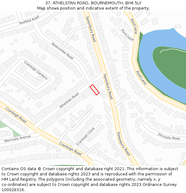 37, ATHELSTAN ROAD, BOURNEMOUTH, BH6 5LY: Location map and indicative extent of plot