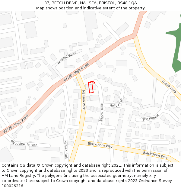 37, BEECH DRIVE, NAILSEA, BRISTOL, BS48 1QA: Location map and indicative extent of plot