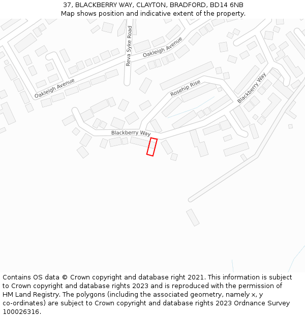 37, BLACKBERRY WAY, CLAYTON, BRADFORD, BD14 6NB: Location map and indicative extent of plot