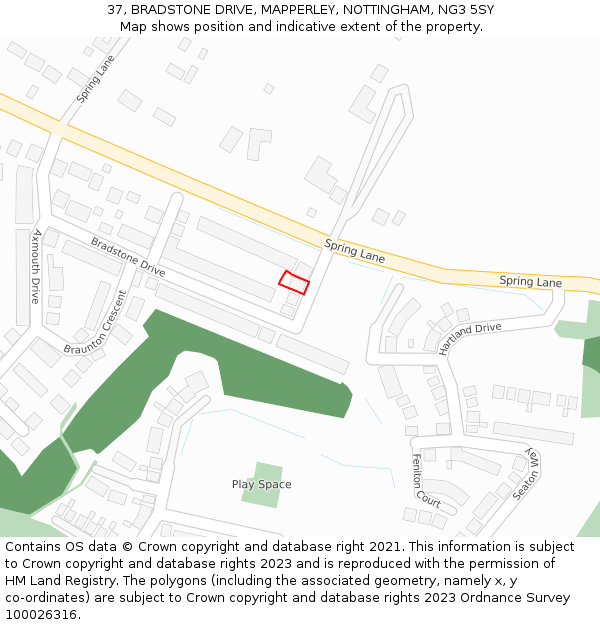 37, BRADSTONE DRIVE, MAPPERLEY, NOTTINGHAM, NG3 5SY: Location map and indicative extent of plot