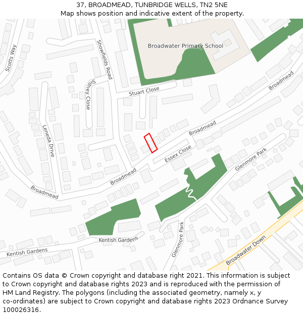 37, BROADMEAD, TUNBRIDGE WELLS, TN2 5NE: Location map and indicative extent of plot