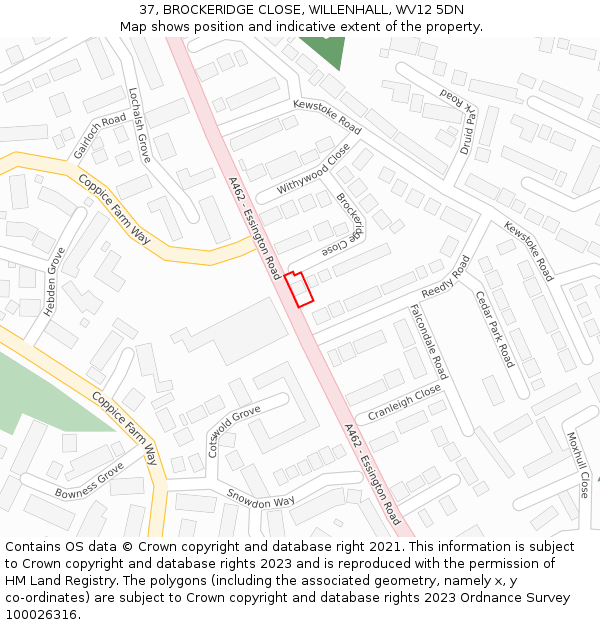 37, BROCKERIDGE CLOSE, WILLENHALL, WV12 5DN: Location map and indicative extent of plot