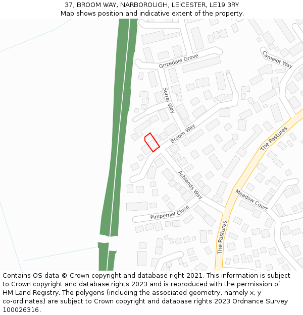 37, BROOM WAY, NARBOROUGH, LEICESTER, LE19 3RY: Location map and indicative extent of plot