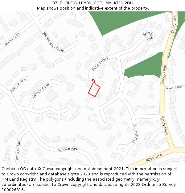 37, BURLEIGH PARK, COBHAM, KT11 2DU: Location map and indicative extent of plot