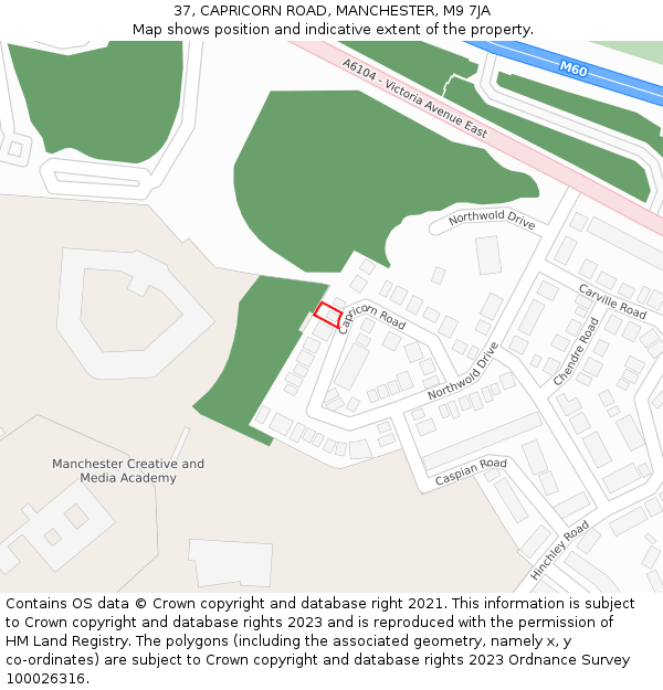 37, CAPRICORN ROAD, MANCHESTER, M9 7JA: Location map and indicative extent of plot