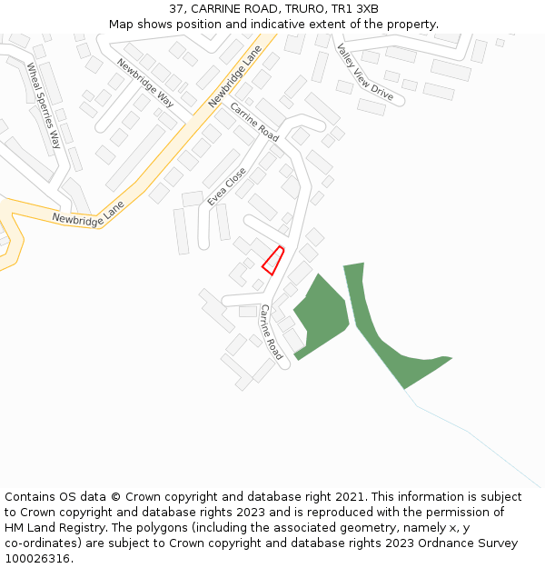 37, CARRINE ROAD, TRURO, TR1 3XB: Location map and indicative extent of plot