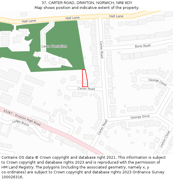 37, CARTER ROAD, DRAYTON, NORWICH, NR8 6DY: Location map and indicative extent of plot