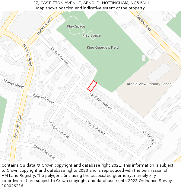 37, CASTLETON AVENUE, ARNOLD, NOTTINGHAM, NG5 6NH: Location map and indicative extent of plot