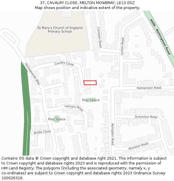 37, CAVALRY CLOSE, MELTON MOWBRAY, LE13 0SZ: Location map and indicative extent of plot