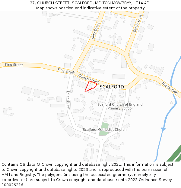 37, CHURCH STREET, SCALFORD, MELTON MOWBRAY, LE14 4DL: Location map and indicative extent of plot