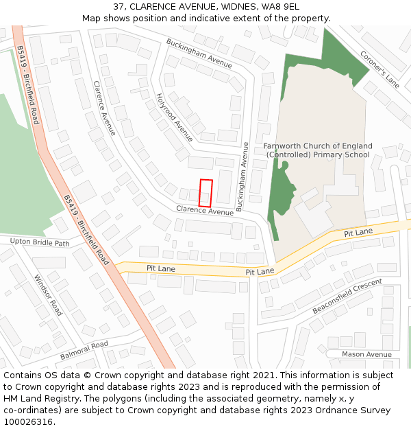 37, CLARENCE AVENUE, WIDNES, WA8 9EL: Location map and indicative extent of plot