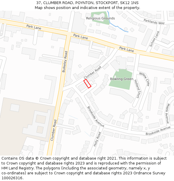 37, CLUMBER ROAD, POYNTON, STOCKPORT, SK12 1NS: Location map and indicative extent of plot