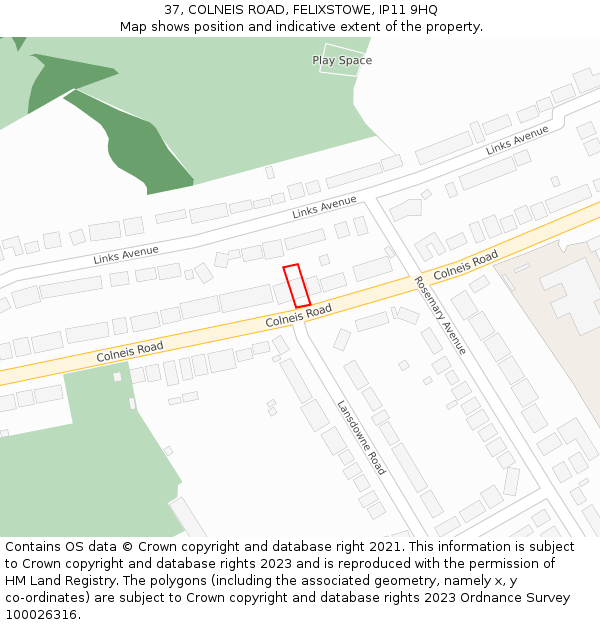 37, COLNEIS ROAD, FELIXSTOWE, IP11 9HQ: Location map and indicative extent of plot