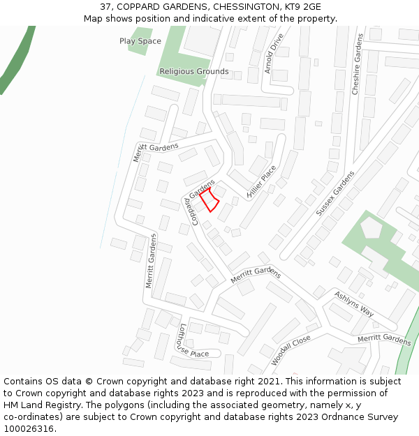 37, COPPARD GARDENS, CHESSINGTON, KT9 2GE: Location map and indicative extent of plot