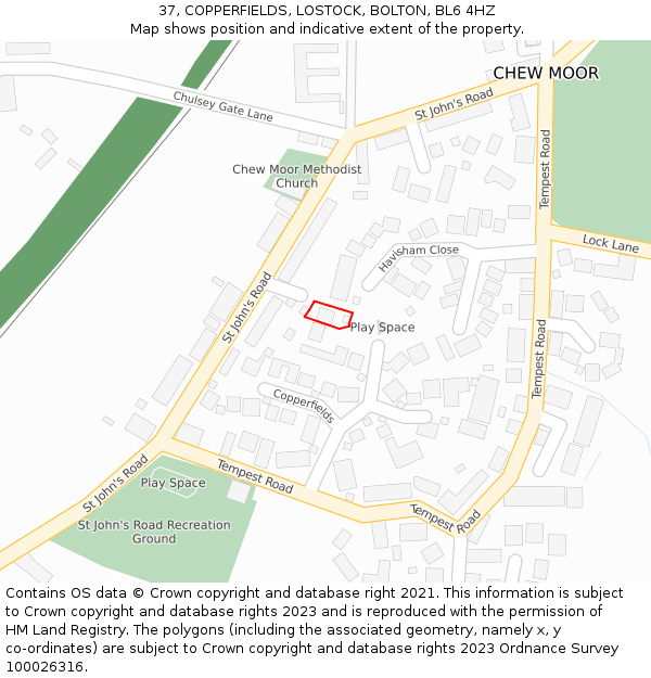 37, COPPERFIELDS, LOSTOCK, BOLTON, BL6 4HZ: Location map and indicative extent of plot