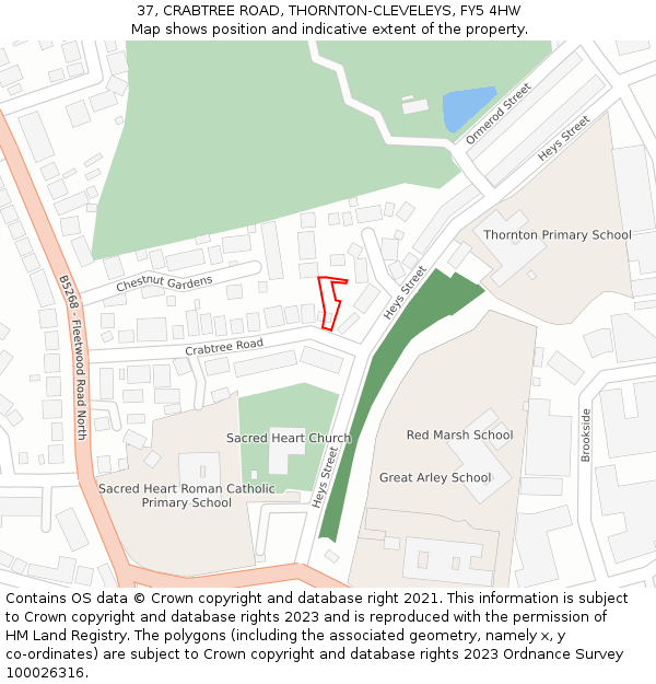 37, CRABTREE ROAD, THORNTON-CLEVELEYS, FY5 4HW: Location map and indicative extent of plot