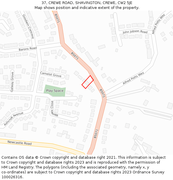 37, CREWE ROAD, SHAVINGTON, CREWE, CW2 5JE: Location map and indicative extent of plot