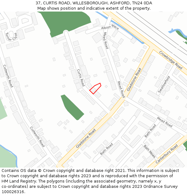 37, CURTIS ROAD, WILLESBOROUGH, ASHFORD, TN24 0DA: Location map and indicative extent of plot