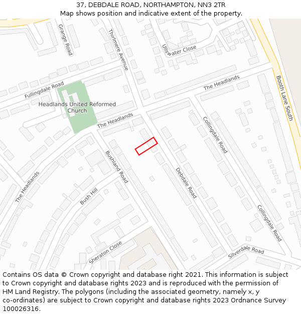 37, DEBDALE ROAD, NORTHAMPTON, NN3 2TR: Location map and indicative extent of plot