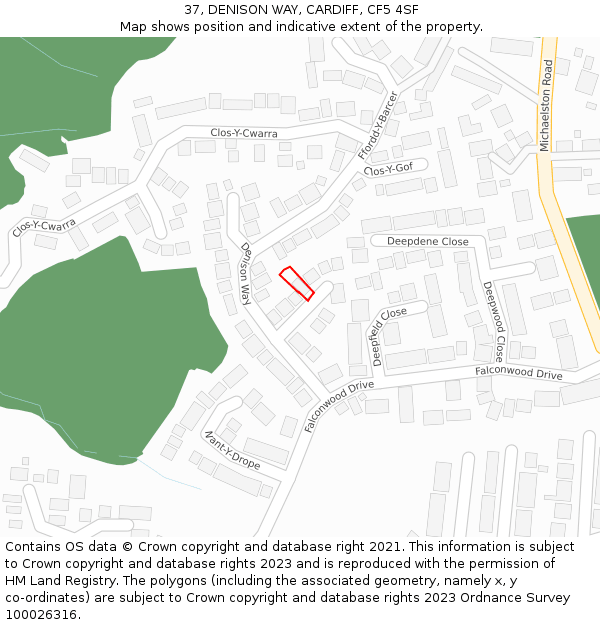 37, DENISON WAY, CARDIFF, CF5 4SF: Location map and indicative extent of plot