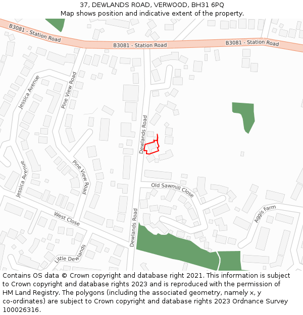 37, DEWLANDS ROAD, VERWOOD, BH31 6PQ: Location map and indicative extent of plot