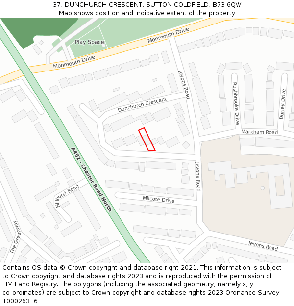 37, DUNCHURCH CRESCENT, SUTTON COLDFIELD, B73 6QW: Location map and indicative extent of plot