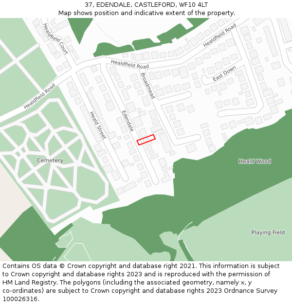 37, EDENDALE, CASTLEFORD, WF10 4LT: Location map and indicative extent of plot