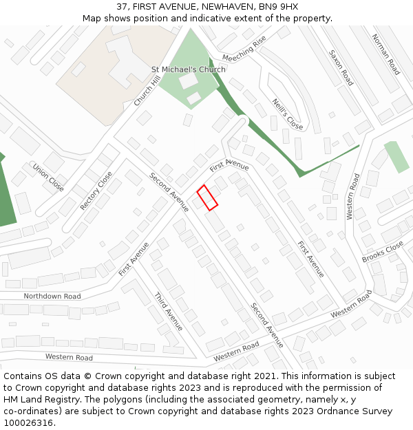 37, FIRST AVENUE, NEWHAVEN, BN9 9HX: Location map and indicative extent of plot