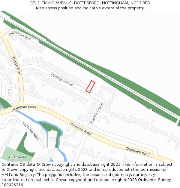 37, FLEMING AVENUE, BOTTESFORD, NOTTINGHAM, NG13 0ED: Location map and indicative extent of plot