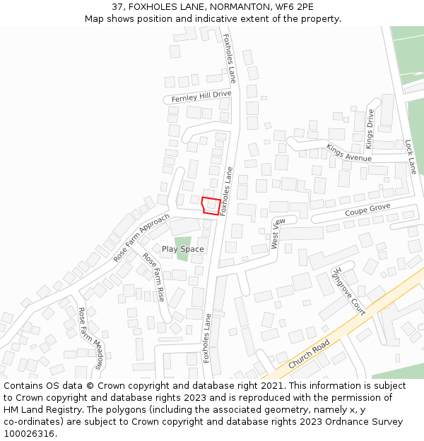 37, FOXHOLES LANE, NORMANTON, WF6 2PE: Location map and indicative extent of plot