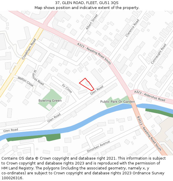 37, GLEN ROAD, FLEET, GU51 3QS: Location map and indicative extent of plot