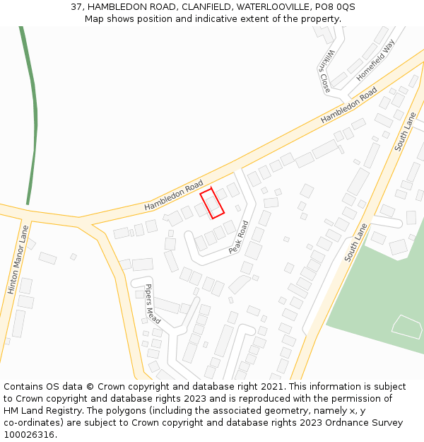 37, HAMBLEDON ROAD, CLANFIELD, WATERLOOVILLE, PO8 0QS: Location map and indicative extent of plot