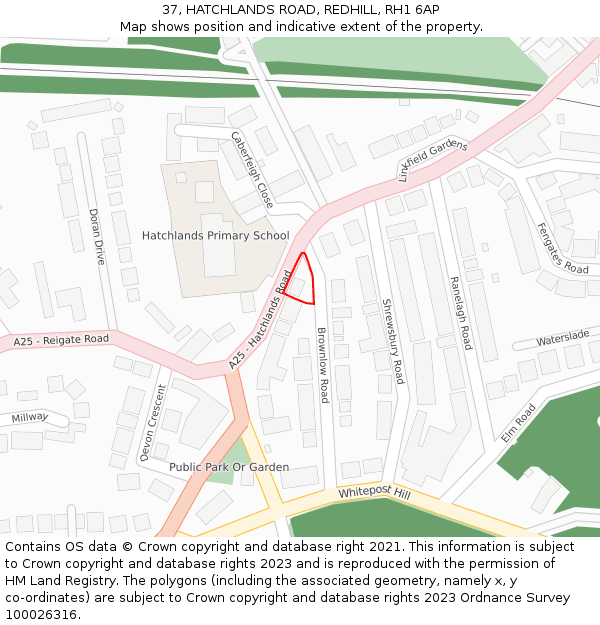 37, HATCHLANDS ROAD, REDHILL, RH1 6AP: Location map and indicative extent of plot