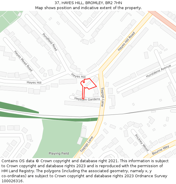 37, HAYES HILL, BROMLEY, BR2 7HN: Location map and indicative extent of plot