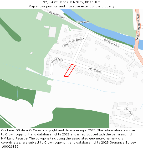 37, HAZEL BECK, BINGLEY, BD16 1LZ: Location map and indicative extent of plot