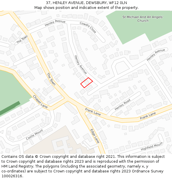 37, HENLEY AVENUE, DEWSBURY, WF12 0LN: Location map and indicative extent of plot