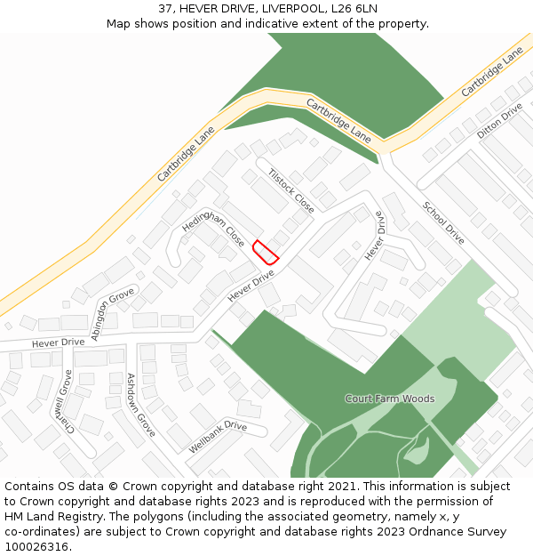 37, HEVER DRIVE, LIVERPOOL, L26 6LN: Location map and indicative extent of plot