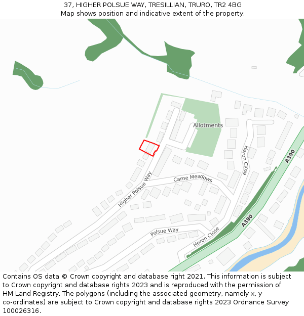 37, HIGHER POLSUE WAY, TRESILLIAN, TRURO, TR2 4BG: Location map and indicative extent of plot